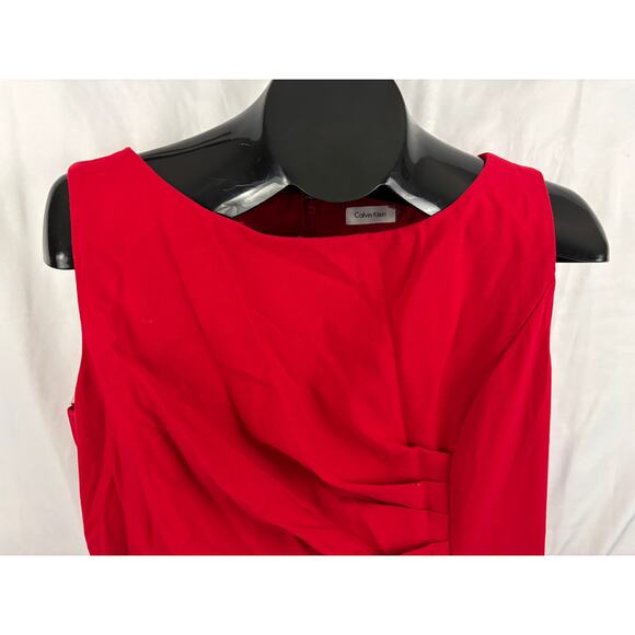 Red Calvin Klein Sleeveless Dress Sz 14 Ruched Front Lined Women's - Picture 5 of 16
